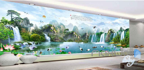 Image of Classic Chinese Mountain Waterfall Entire Room Wallpaper Wall Murals Art Prints IDCQW-000117