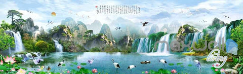 Image of Classic Chinese Mountain Waterfall Entire Room Wallpaper Wall Murals Art Prints IDCQW-000117