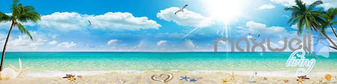 Image of 3D Beach View Starfish Palm Tree Entire Room Wallpaper Wall Murals Art Prints IDCQW-000118