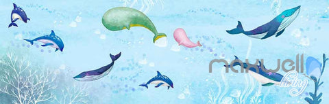 Image of Watercolor Whale Dophin Blue Entire Room Wallpaper Wall Mural Art Prints IDCQW-000119