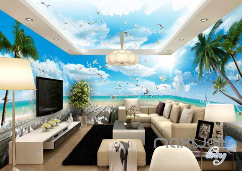 Image of 3D Beach Decking Pegion Entire Room Wallpaper Wall Murals Art Prints IDCQW-000123