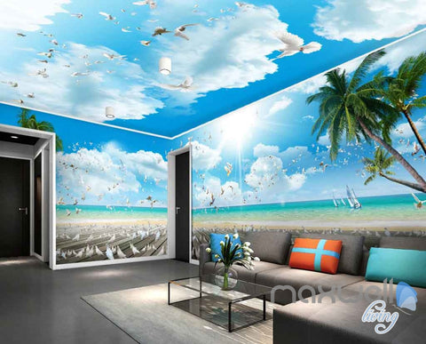 Image of 3D Beach Decking Pegion Entire Room Wallpaper Wall Murals Art Prints IDCQW-000123