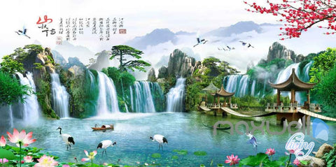 Image of Pavillion Lotus Plum Blossom Mountain Wallpaper Wall Murals Art Prints IDCQW-000124