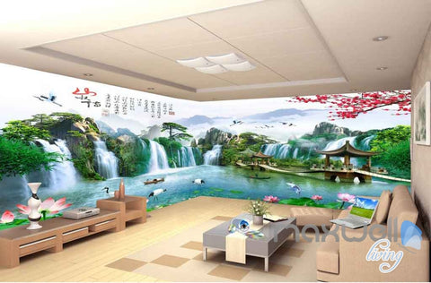 Image of Pavillion Lotus Plum Blossom Mountain Wallpaper Wall Murals Art Prints IDCQW-000124