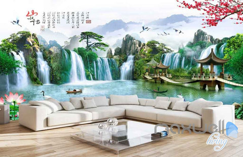 Image of Pavillion Lotus Plum Blossom Mountain Wallpaper Wall Murals Art Prints IDCQW-000124