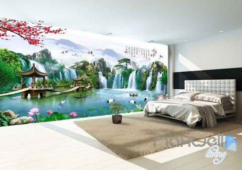 Image of Pavillion Lotus Plum Blossom Mountain Wallpaper Wall Murals Art Prints IDCQW-000124