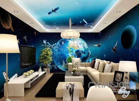 Image of 3D Earth View Satellite Universe Entire Room Wallpaper Wall Murals Art Prints IDCQW-000127