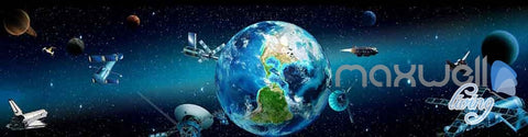 Image of 3D Earth View Satellite Universe Entire Room Wallpaper Wall Murals Art Prints IDCQW-000127