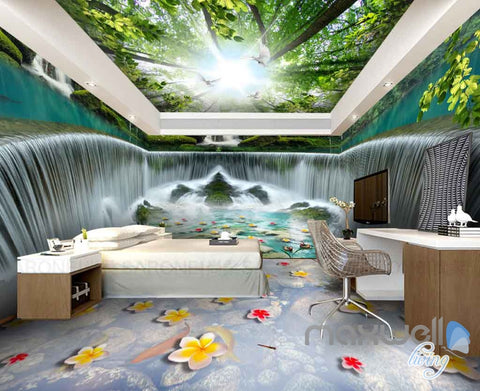Image of 3D Huge Tree Forest Waterfall Entire room Wallpaper Wall Murals Art Prints IDCQW-000128