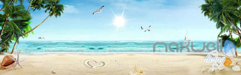 Image of 3D Tropical Palm Tree Beach Sunshine Entire Living Room Wallpaper Wall Murals Art IDCQW-000129