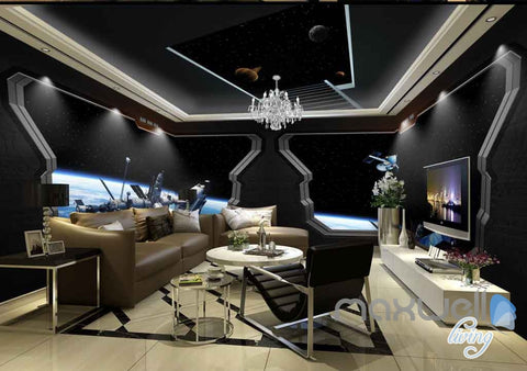 Image of 3D Spacecraft Window View Satellite Entire Room Wallpaper Murals Art Prints IDCQW-000131