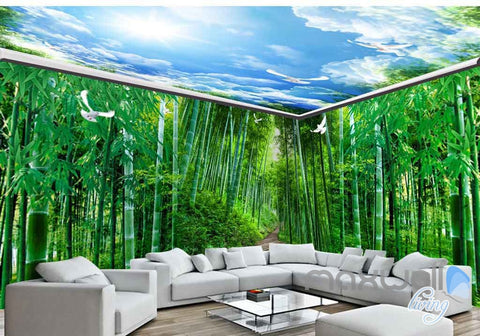 Image of 3D Huge Bamboo Forest Blue Sky Entire Room Wallpaper Wall Murals Art Prints IDCQW-000136