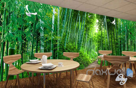 Image of 3D Huge Bamboo Forest Blue Sky Entire Room Wallpaper Wall Murals Art Prints IDCQW-000136