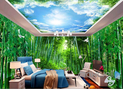 Image of 3D Huge Bamboo Forest Blue Sky Entire Room Wallpaper Wall Murals Art Prints IDCQW-000136
