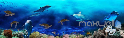 Image of 3D Fish Shoal Underwater Turtle Dophins Entire Room Wallpaper Wall Murals Art Prints IDCQW-000139