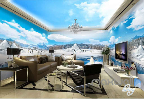 Image of 3D Anctica Penguins Iceberg Entire Room Wallpaper Wall Murals Art Prints IDCQW-000144