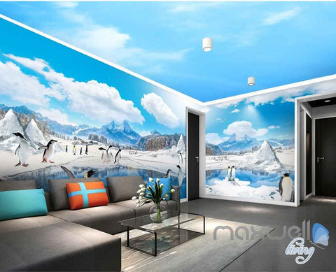 Image of 3D Anctica Penguins Iceberg Entire Room Wallpaper Wall Murals Art Prints IDCQW-000144