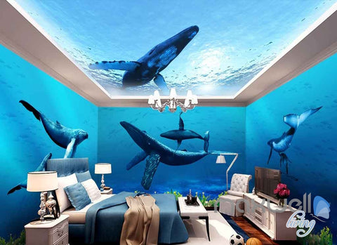 Image of 3D Whale Underwater Entire Living Room Bathroom Wallpaper Wall Murals Art IDCQW-000145