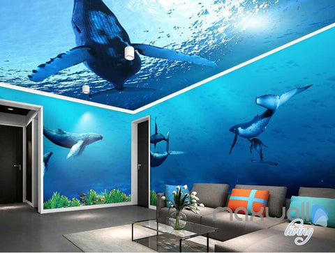 Image of 3D Whale Underwater Entire Living Room Bathroom Wallpaper Wall Murals Art IDCQW-000145