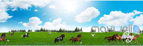 Image of 3D Running Hourses Grassland Entire Living Room Wallpaper Wall Murals Art IDCQW-000147
