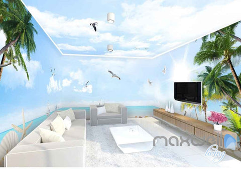 Image of 3D Coast View Clouds Sunshine Enire Living Room Wallpaper Wall Murals Art Prints IDCQW-000156