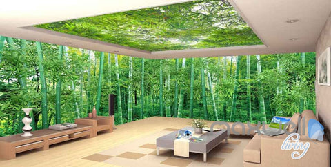 Image of 3D Large Bamboo Forest Ceiling Entire Living Room Wallpaper Wall Murals Art Prints IDCQW-000157