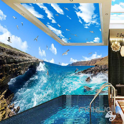 Image of 3D Reef Sea View Bird Entire Room Wallpaper Wall Mural Art Prints IDCQW-000158