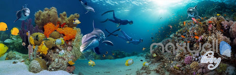 Image of 3D Coral Dophin Colorful Fish Entire Room Wallpaper Wall Mural Art Prints IDCQW-000159