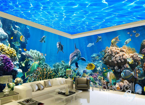 Image of Underwater world aquarium theme space entire room wallpaper wall mural decal IDCQW-000161