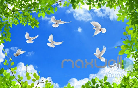 Image of 3D Long Waterfall Blue Sky Bird Ceiling Entire Room Wallpaper Wall Mural Art IDCQW-000163