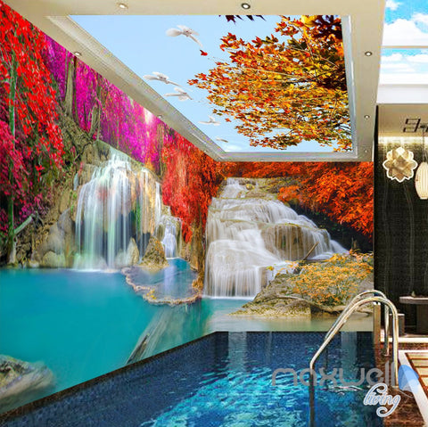 Image of 3D Maple Tree Waterfall Entire Room Wallpaper Wall Mural Art Prints IDCQW-000164