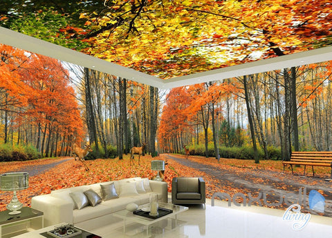 Image of 3D Autumn Forest Park Entire Living Room Wallpaper Wall Mural Art Prints IDCQW-000168