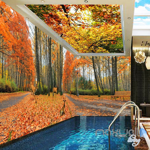 Image of 3D Autumn Forest Park Entire Living Room Wallpaper Wall Mural Art Prints IDCQW-000168