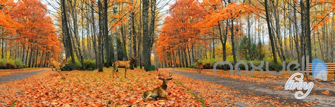 Image of 3D Autumn Forest Park Entire Living Room Wallpaper Wall Mural Art Prints IDCQW-000168