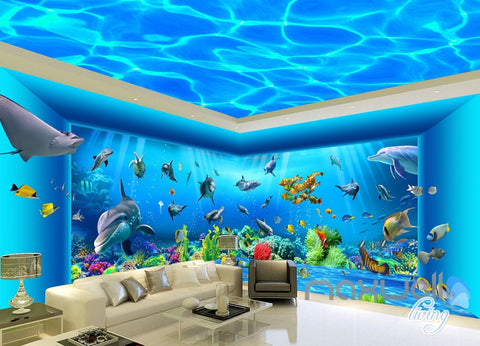 Image of 3D Auquarium View Ray Fish Entire Room Wallpaper Wall Mural Art Prints IDCQW-000171