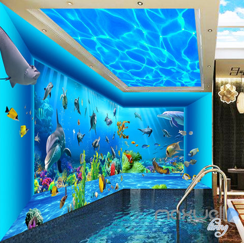 Image of 3D Auquarium View Ray Fish Entire Room Wallpaper Wall Mural Art Prints IDCQW-000171