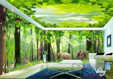 Image of 3D Froest Animals Grass Tree Entire Living Room Wallpaper Wall Mural Art IDCQW-000173