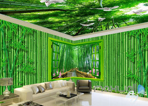 3D Bamboo House Froest Window View Entire Living Room Wallpaper Wall Mural Art IDCQW-000174