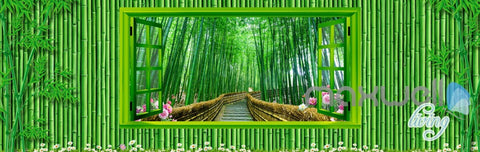 Image of 3D Bamboo House Froest Window View Entire Living Room Wallpaper Wall Mural Art IDCQW-000174