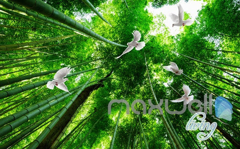 Image of 3D Bamboo House Froest Window View Entire Living Room Wallpaper Wall Mural Art IDCQW-000174