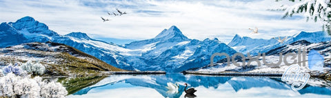 Image of 3D Snow Mountain Swan Lake Sky Clouds Ceiling Entire Room Wallpaper Wall Mural IDCQW-000175