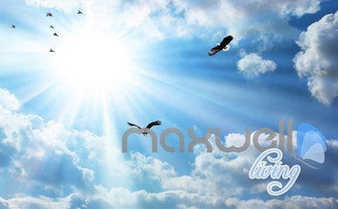 Image of 3D Snow Mountain Swan Lake Sky Clouds Ceiling Entire Room Wallpaper Wall Mural IDCQW-000175