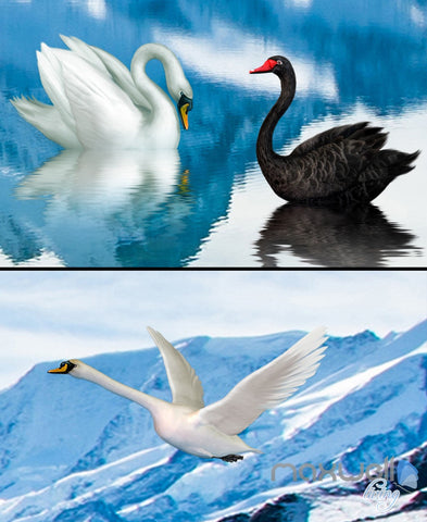 Image of 3D Snow Mountain Swan Lake Sky Clouds Ceiling Entire Room Wallpaper Wall Mural IDCQW-000175