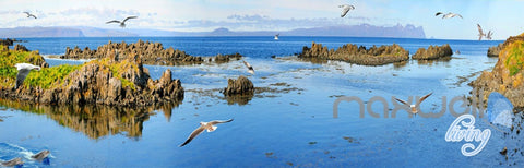 Image of 3D Dophin Bay Water View Birds Entire Living Room Wallpaper Wall Mural Art IDCQW-000176