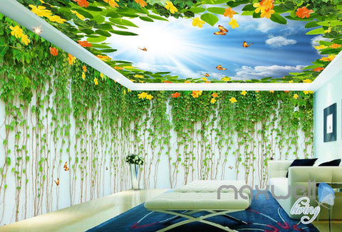 Image of 3D Flower Vine Butterfly Entire Living Room Wallpaper Wall Mural Art Prints IDCQW-000177