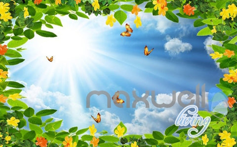 Image of 3D Flower Vine Butterfly Entire Living Room Wallpaper Wall Mural Art Prints IDCQW-000177