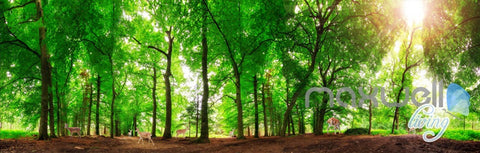 Image of 3D Green Sunshine Forest Deer Entire Living Room Wallpaper Wall Mural Art Prints IDCQW-000178