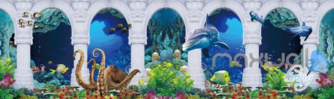Image of 3D Turtle Fish Octopus Arch Entire Living Room Wallpaper Wall Mural Art Prints IDCQW-000179