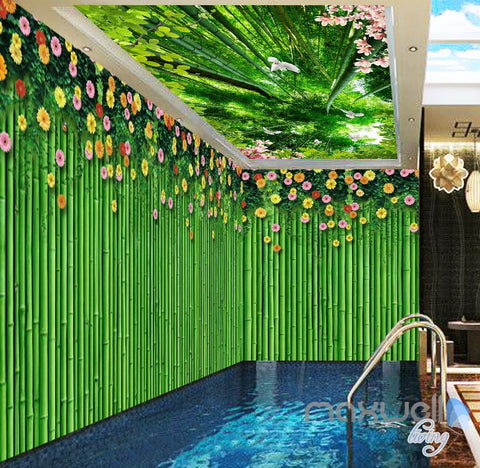 Image of 3D Bamboo Wall Flower Top Ceiling Entire Living Room Wallpaper Wall Mural Art IDCQW-000182
