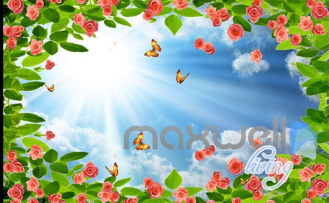 Image of 3D Rose Butterfly Vine Sunshine Ceiling Entire Living Room Wallpaper Wall Mural Art IDCQW-000186